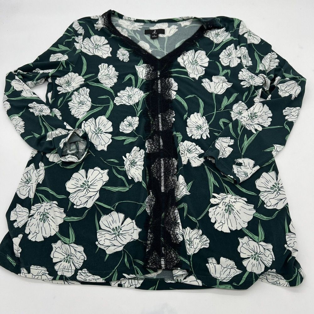Jason Wu Women’s Plus Green Floral Lace Front V-Neck City Knit Top Size Small